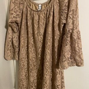 Elegant Lace Midi Dress in Tan